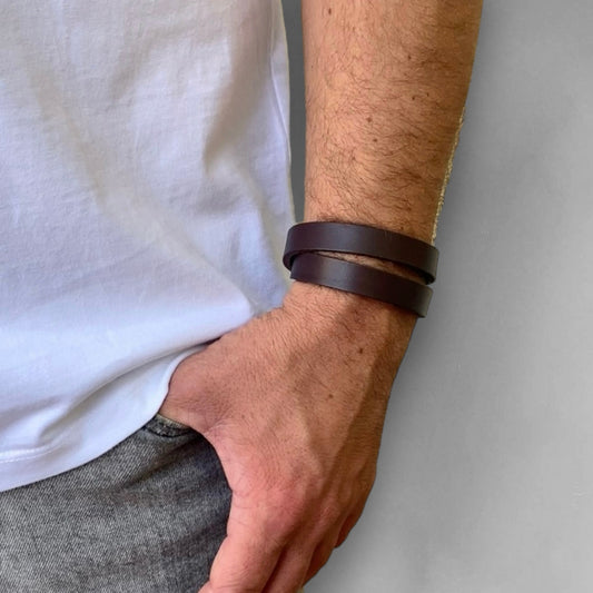 Size-adjustable Leather Double Wrap Bracelet Men | Wrap Me | Dark Brown