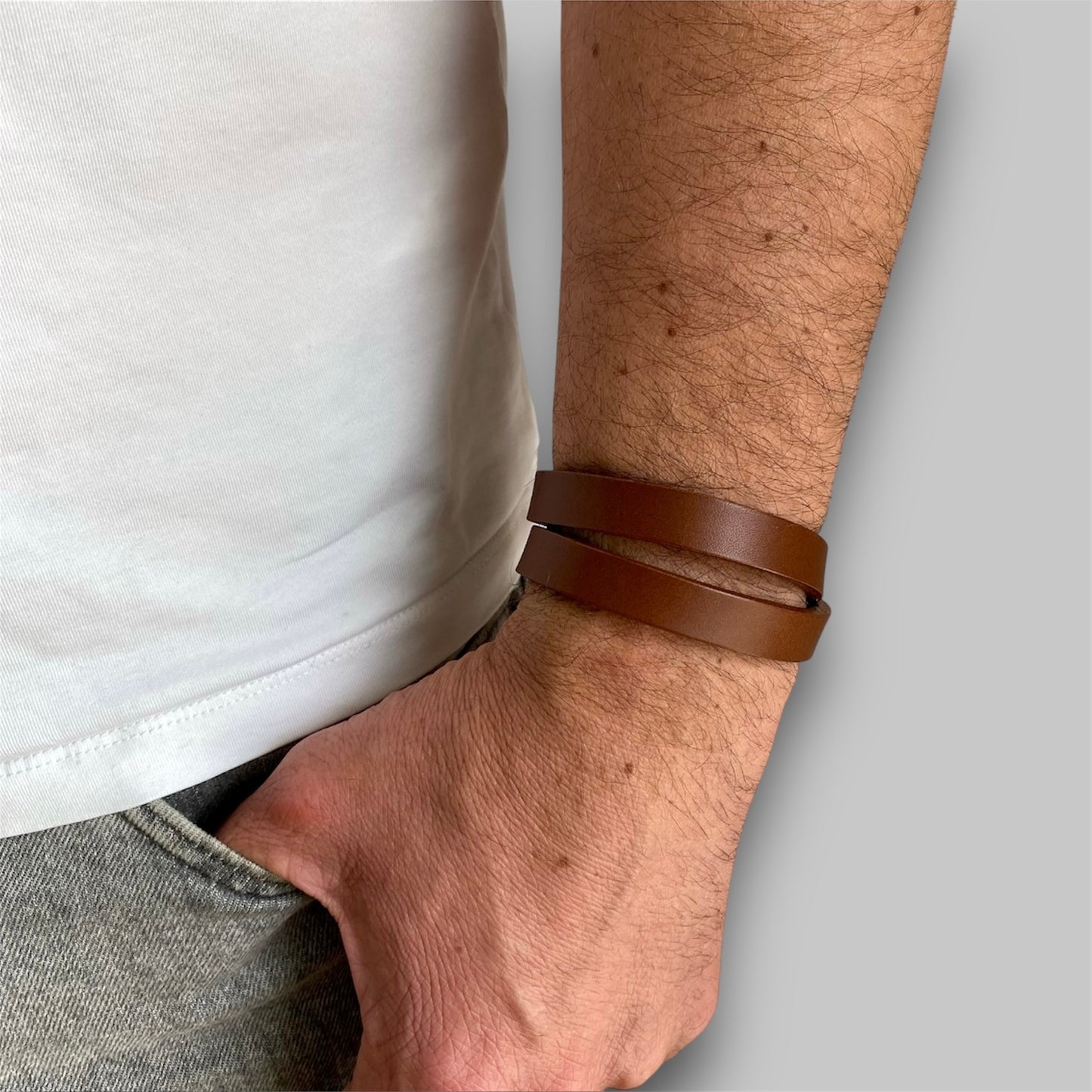 Bracelet double tour en cuir à taille réglable pour homme | Wrap Me | Noir