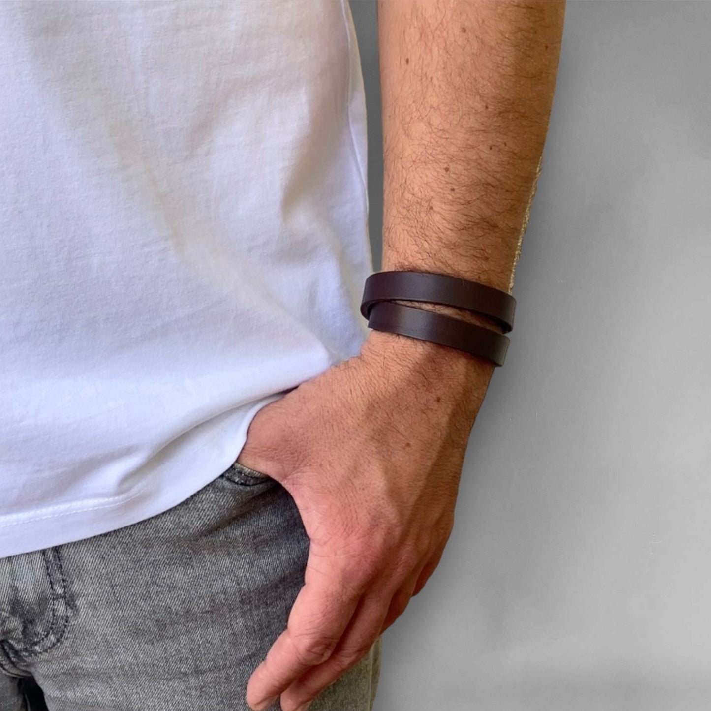 Bracelet double tour en cuir à taille réglable pour homme | Wrap Me | Noir