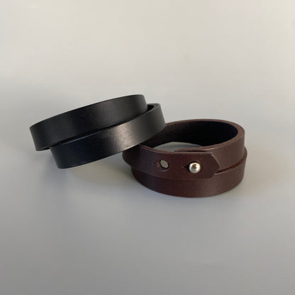 Bracelet double tour en cuir à taille réglable pour homme | Wrap Me | Noir