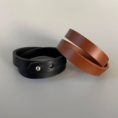 Bracelet double tour en cuir à taille réglable pour homme | Wrap Me | Noir