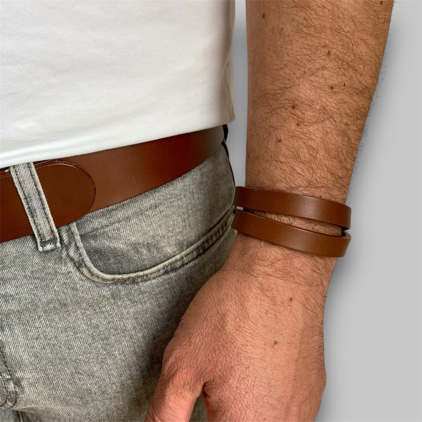 Size-adjustable Leather Double Wrap Bracelet Men | Wrap Me | Cognac Brown