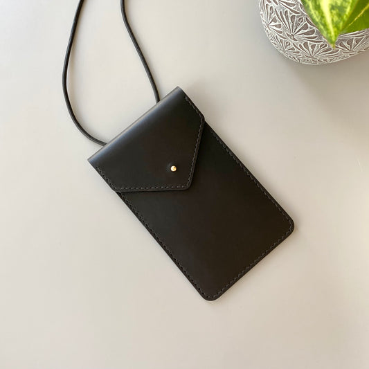 Black smartphone bag with flap closure
