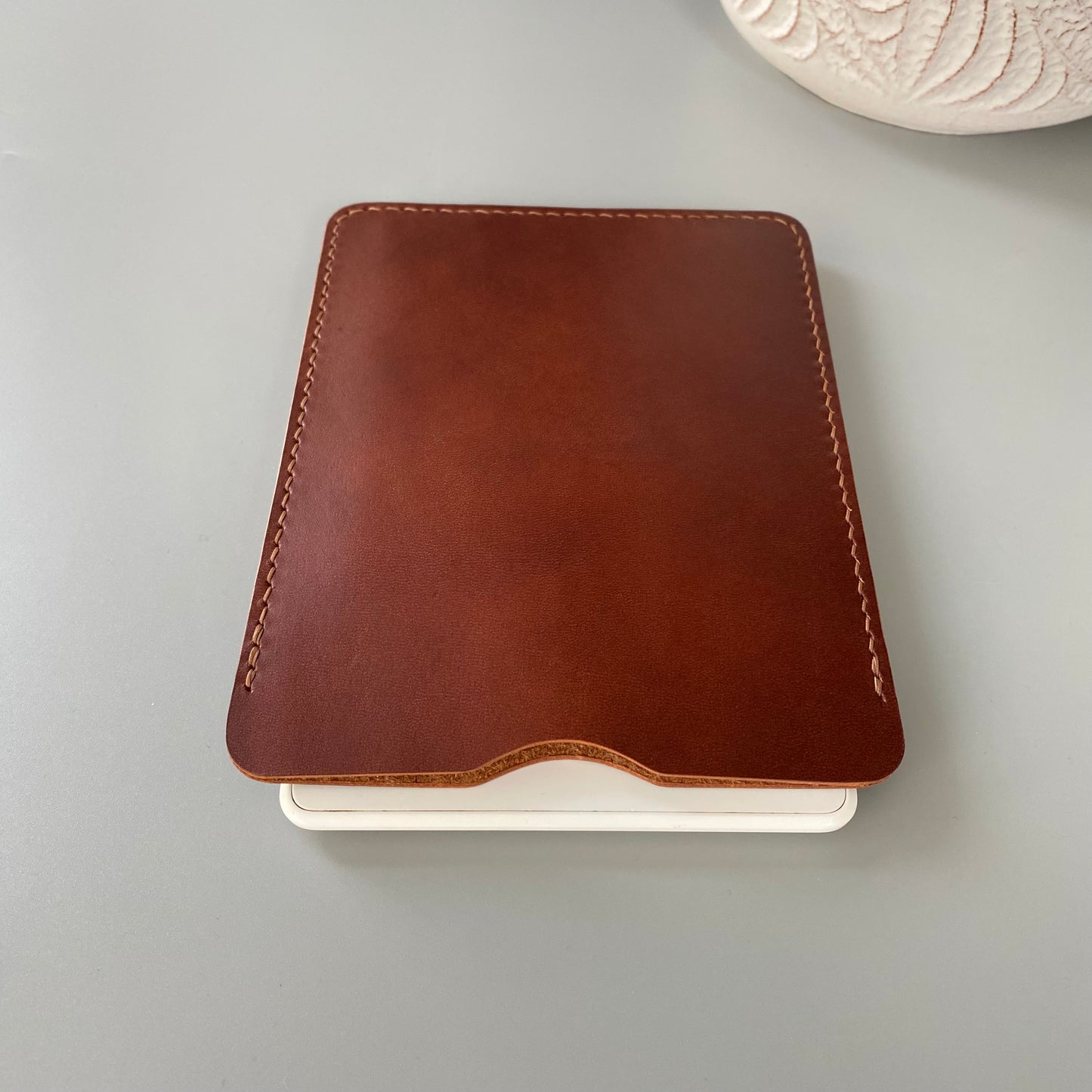 E-book reader leather case in chestnut brown