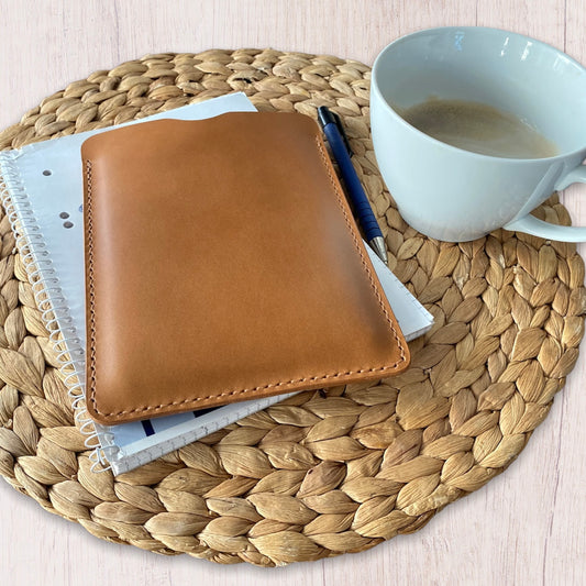Light brown leather sleeve for e-readers